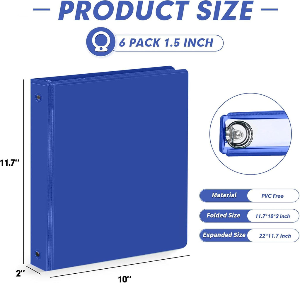 3 1.5 Inch, 6 1.5-Inch Fits Letter Size 8.5'' x 11'' Paper, Versatile s for Office School, 2 Pockets, Assorted 6 Color - Image 3