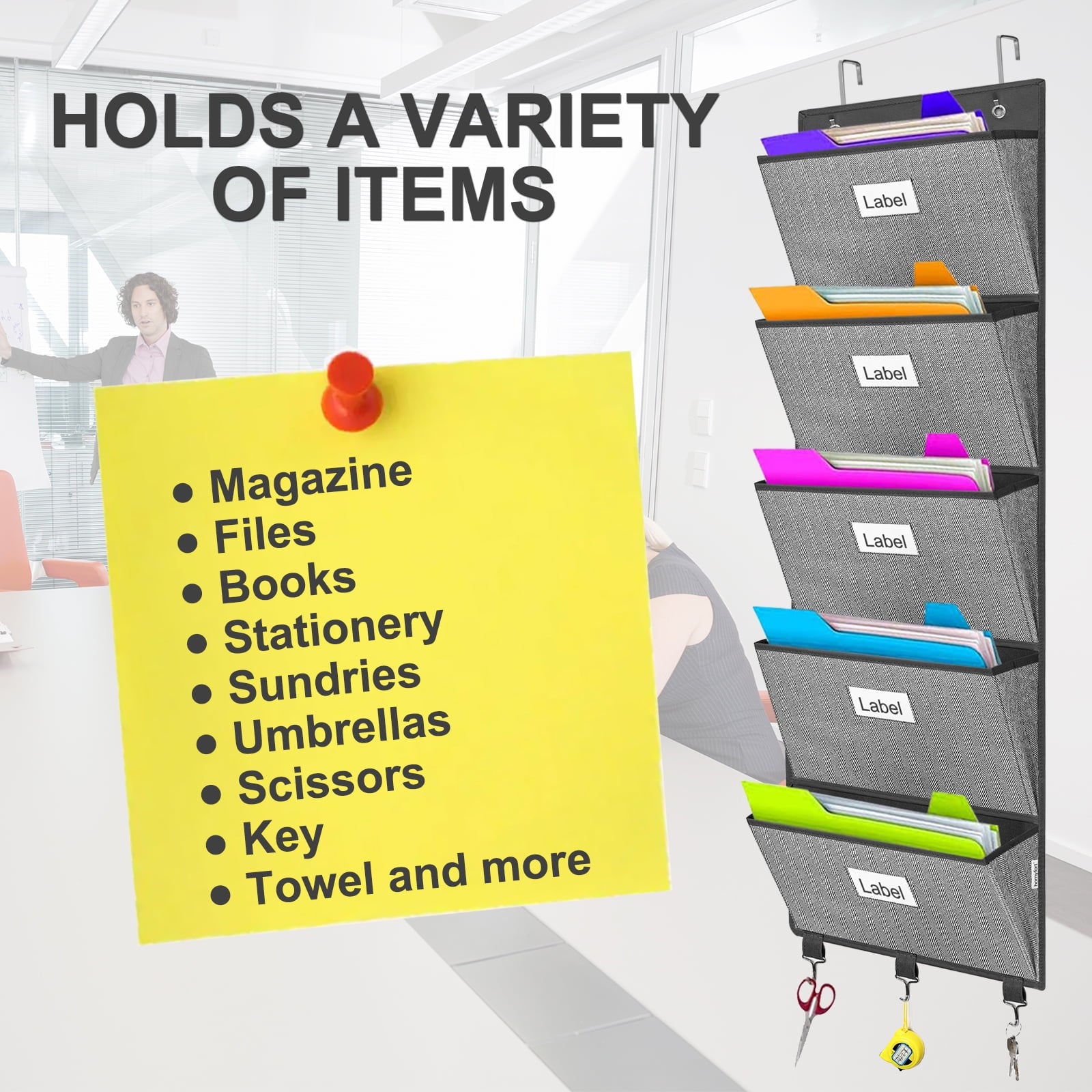 the Door File Organizer, Hanging File Folders, Wall Organizers and Storage for Mail, Magazine, Notebooks, Planners, O... - Image 3