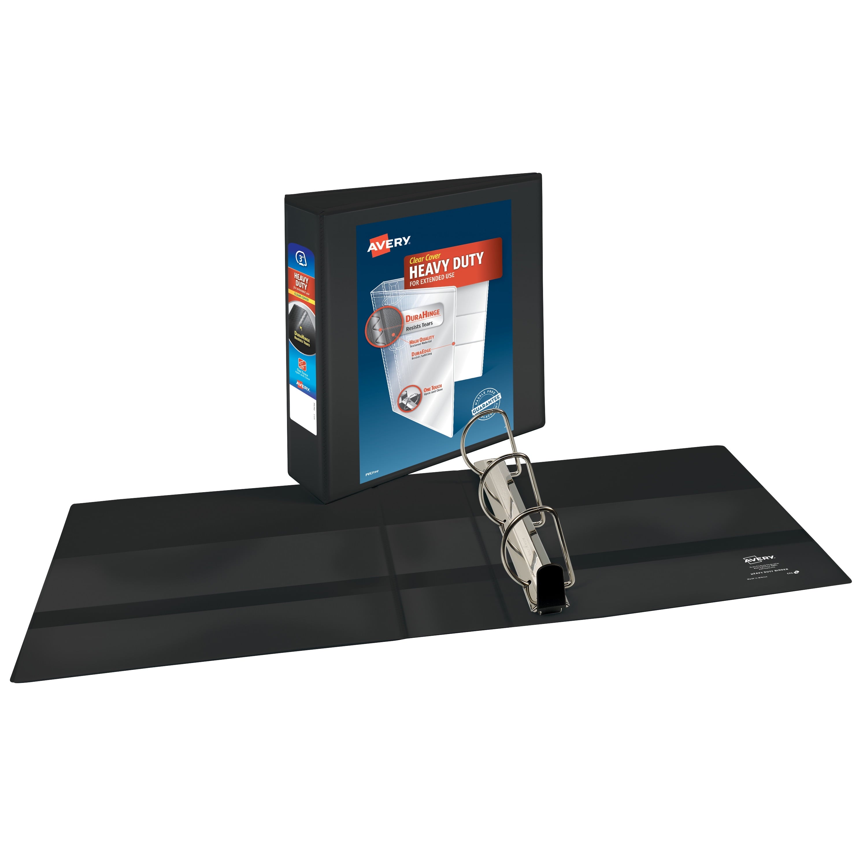Heavy-Duty View 3 Ring Binder, 3" One Touch Slant Rings, Black - Image 2