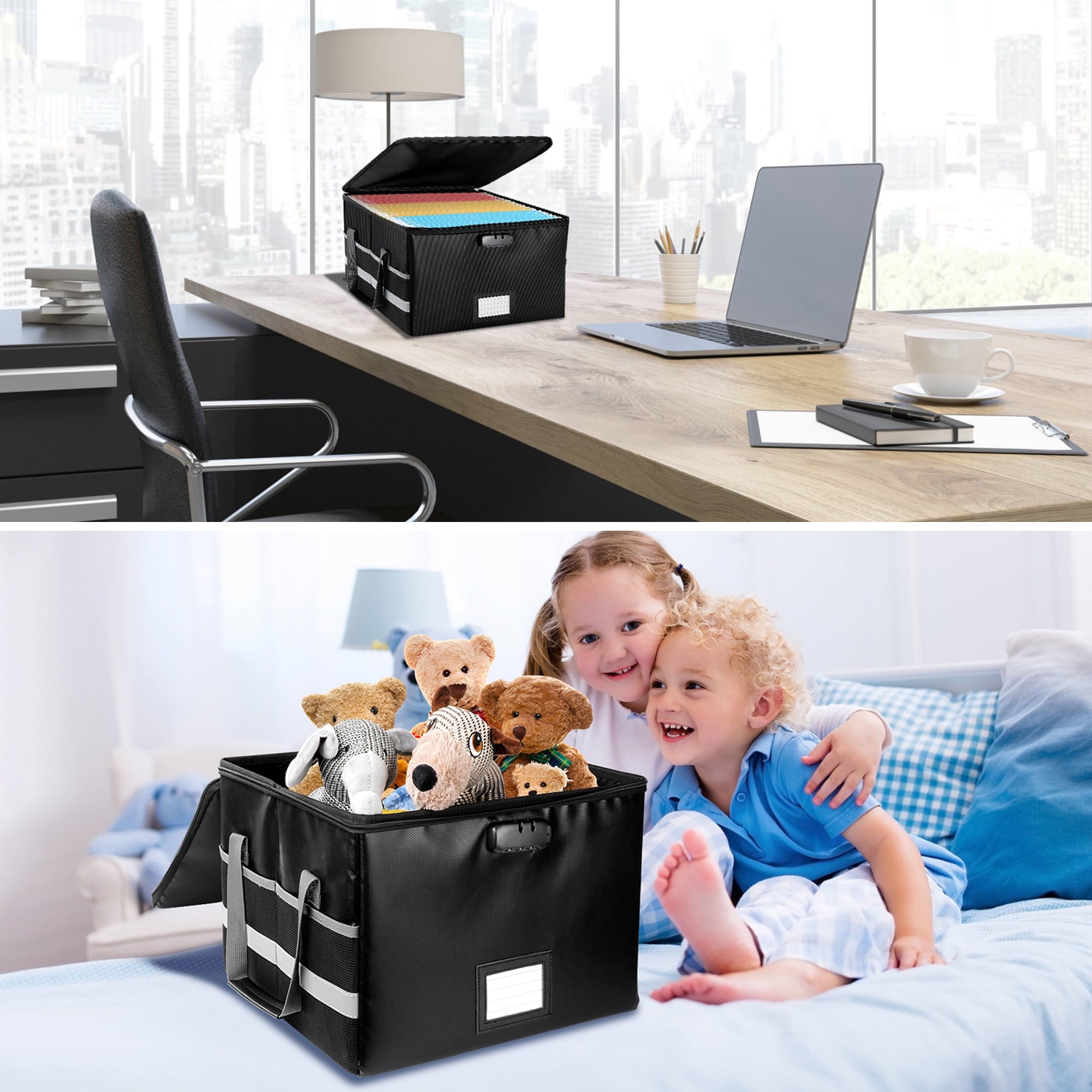 File Box with Lock, Fireproof File Document Organizer for Home Office Hanging Letter/Legal Folder (Black) - Image 5