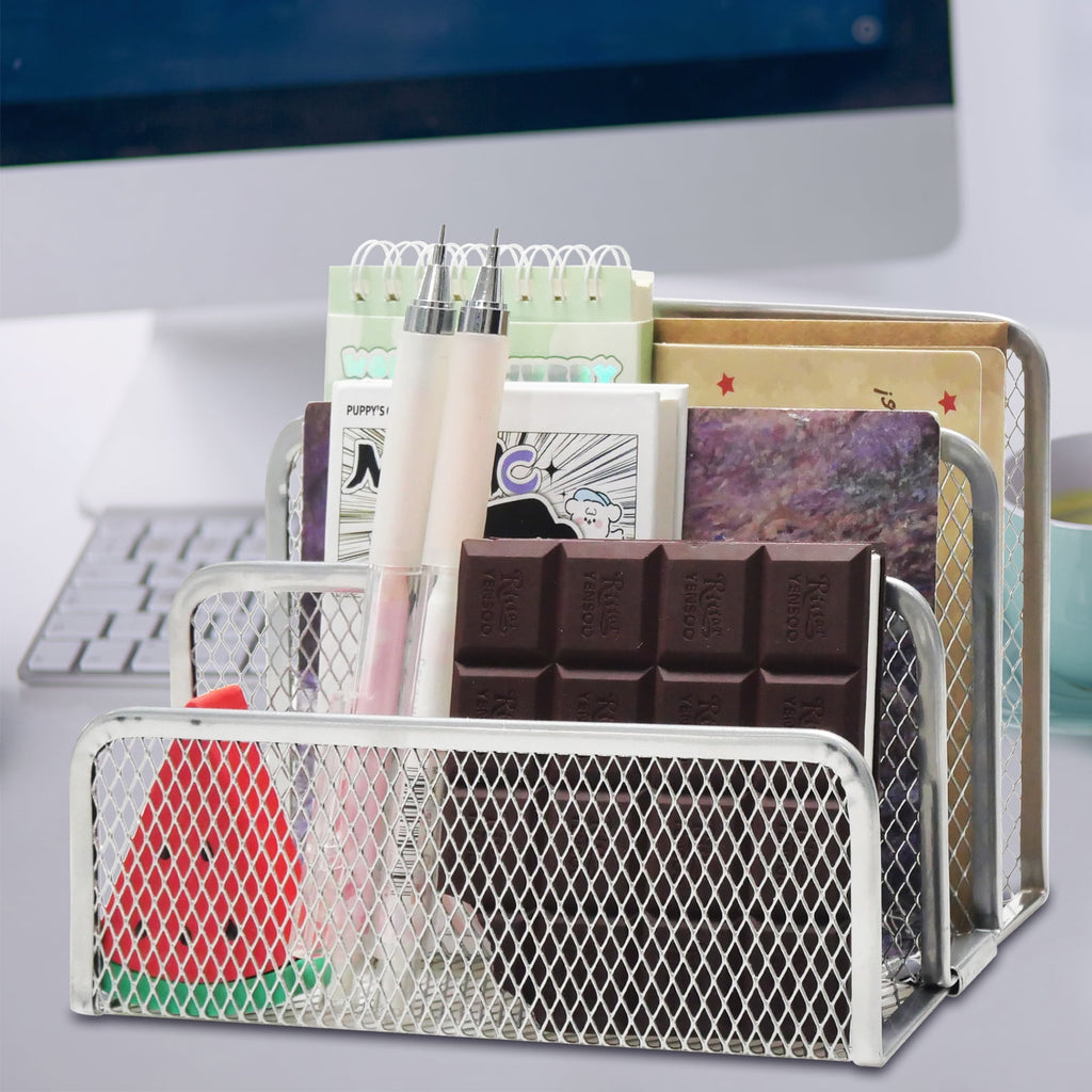 Organizer, Metal Mesh Letter Holder File Sorter, top Organizer for Home Office, 2 Pack, 6.8"x3.5"x5.1", Black+Silver - Image 5