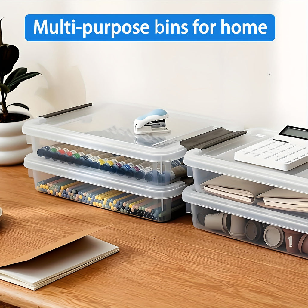 5pcs Storage File Boxes, Plastic Storage Bins with Latching Lids, Desk&Drawer Organizers for School, Organizing Container for Home, Office, - Image 2