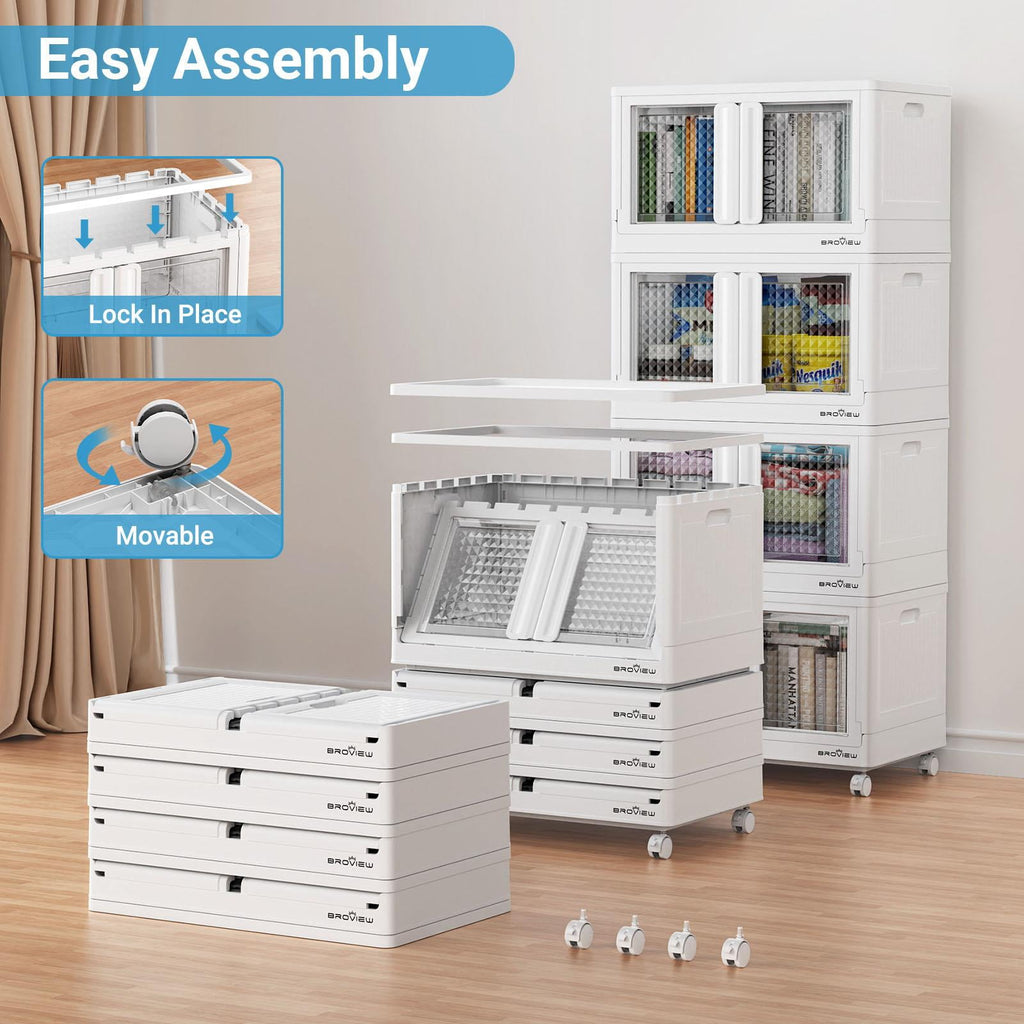 BROVIEW 240Qt Storage Bins with Lids, 60Gal Plastic Stackable Storage Bins with Doors, Wheels, Collapsible Closet Organizers and Storage, Fo - Image 3
