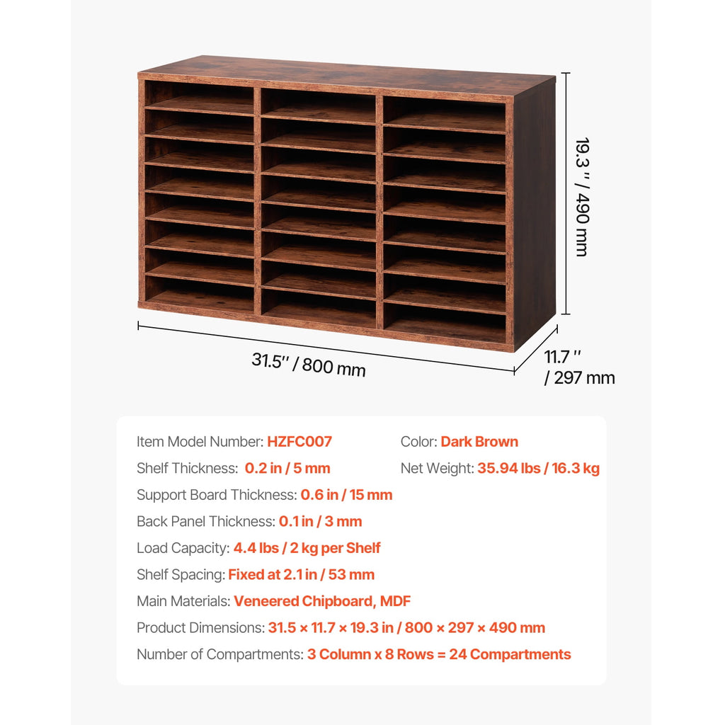Document Divider, 24 Sections Office Postbox with Detachable Racks, Timber Postbox Arranger Particle Board for Office... - Image 6