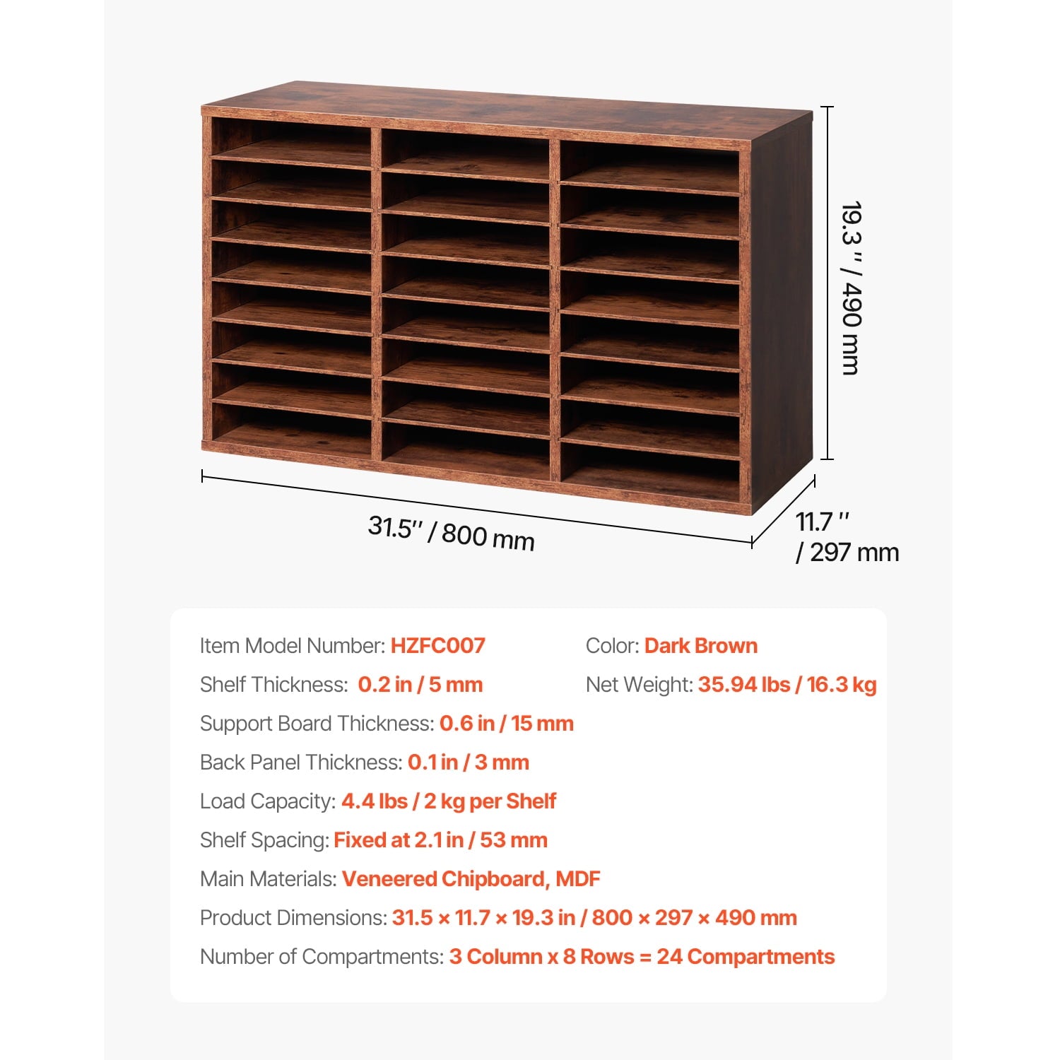 Document Divider, 24 Sections Office Postbox with Detachable Racks, Timber Postbox Arranger Particle Board for Office... - Image 6