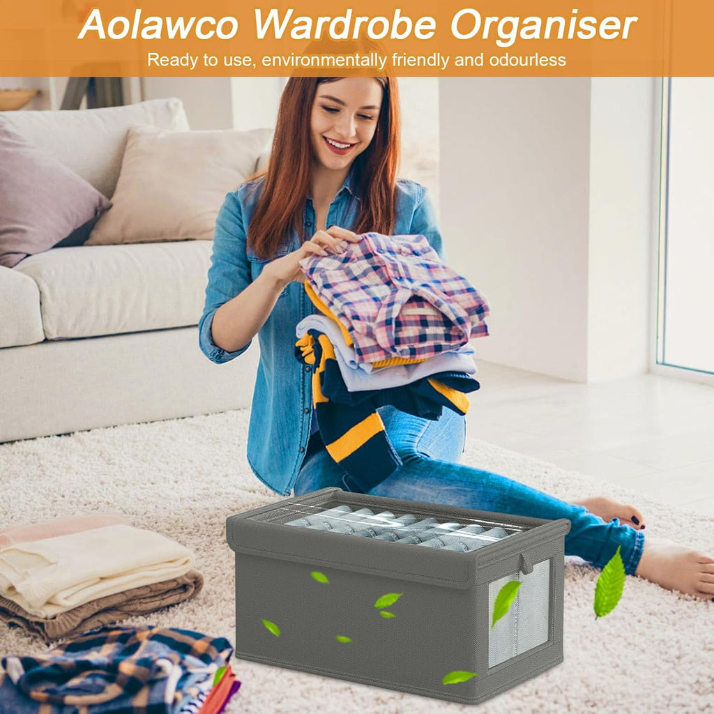 Glowvia 3 Pack Fabric Storage Bins with Lids, Wardrobe Storage Organiser, Stackable Storage Bin, Foldable Storage Baskets, Closet Organizers - Image 4