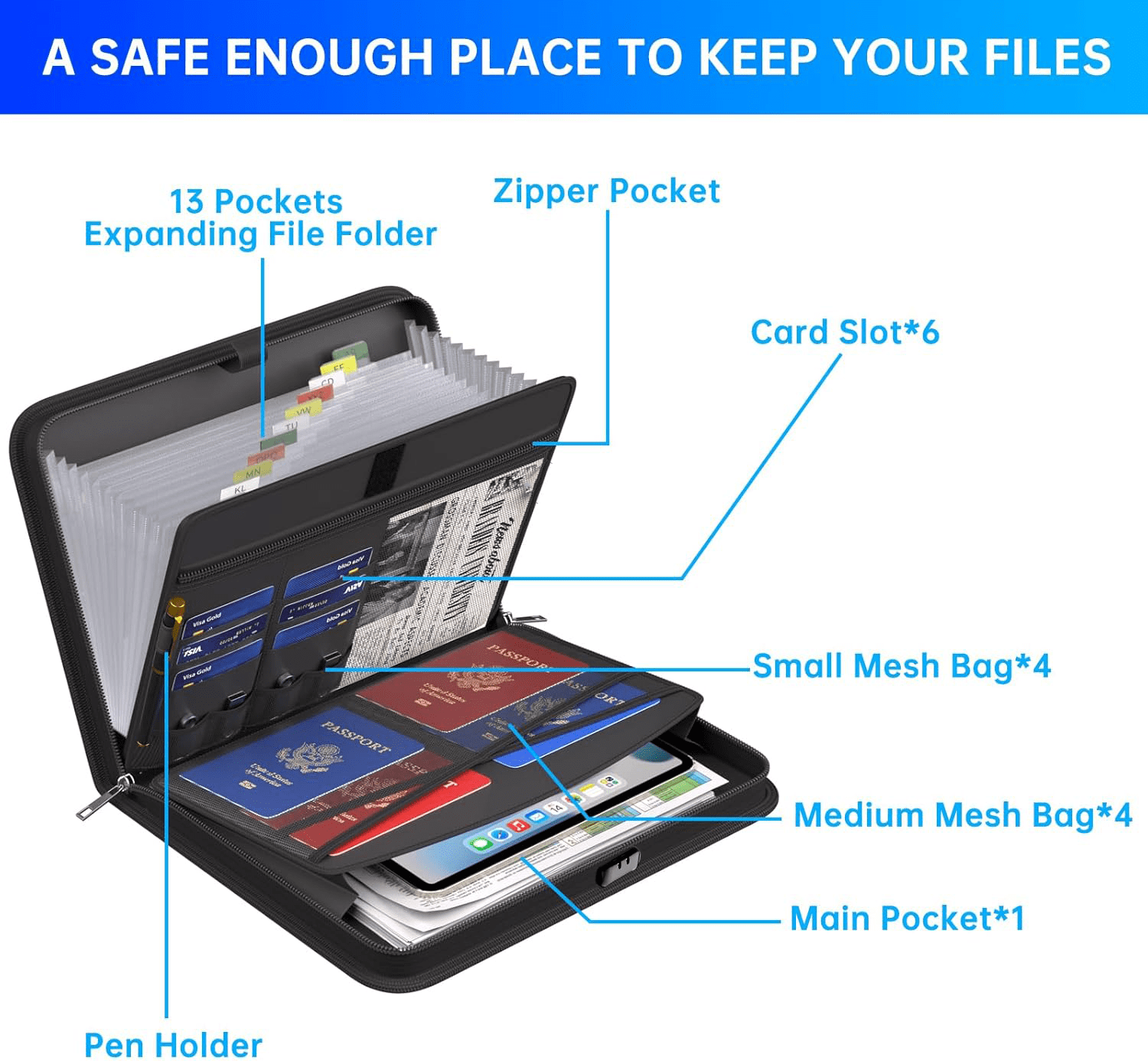 FAKYFJ Fireproof Accordion File Organizer, Fire Proof Document Organizer with Zipper & Handle, Water-Resistant Important Document Organizer - Image 2